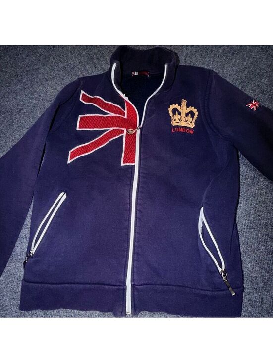 Tops - LONDON UNION Jacket Size XL Jack Crown Navy Blue Embroidered UK Flag Zippered